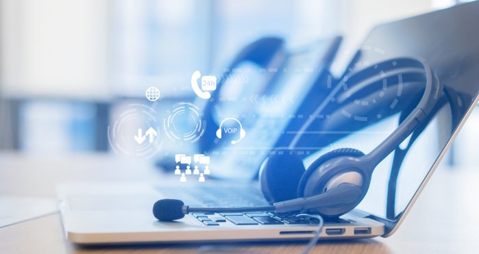 Foto Telefon mit Headset und Icons