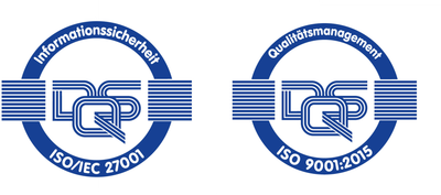 Siegel ISO Zertifizierungen 9001 und 27001