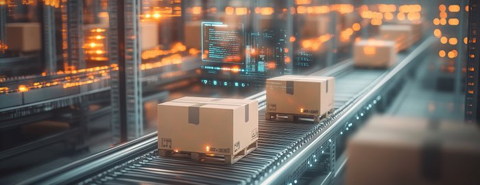 Foto automatisierte Packstraße mit Dashboard-Icons
