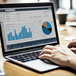 Foto Finance mit Laptop und Analyse-Dashboard