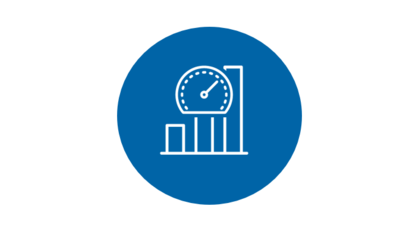 Optimale Steuerung der Serviceprozesse Icon blau mit Effizienz-Diagramm