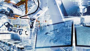Vernetzte Maschinen und Monitore in der Automobilproduktion als Beispiel für Digitalisierung, mit Link zu passenden SAP-Lösungen für die Produktion.