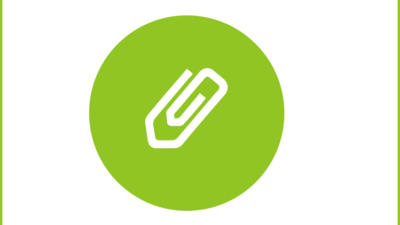 Grafik mit grünem Icon Heftklammer als Symbol für integrierte Funktionen