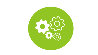 Automatisierter Workflow im Kundenservice Icon grün mit Zahnrädern