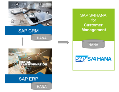 Grafik:  Zwei Systeme fließen in S4 Customer Management ein